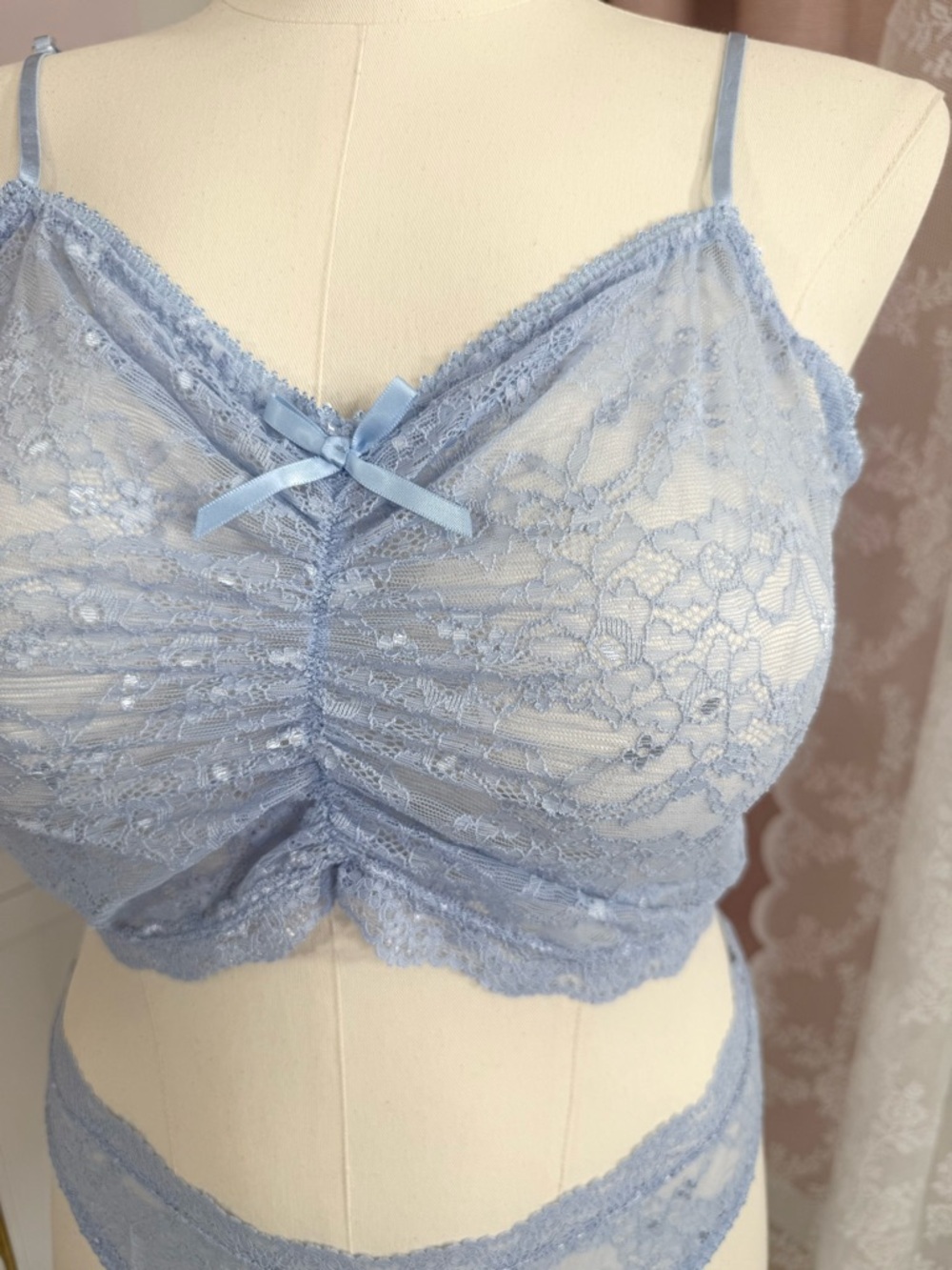 Widow Sheer Lace Bralette & Bikini Set in Light Blue Bin#5 - Picture 2 of 5